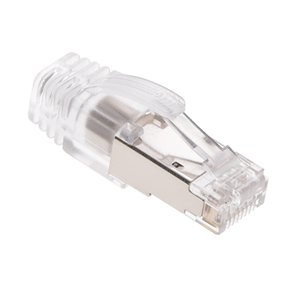 RJ45 CAT8 Shielded Plug 50Micron 3prong with Clear Boot (20pack) RJ45 CAT8 Shielded Plug 50Micron 3prong with Clear Boot (20pack)
